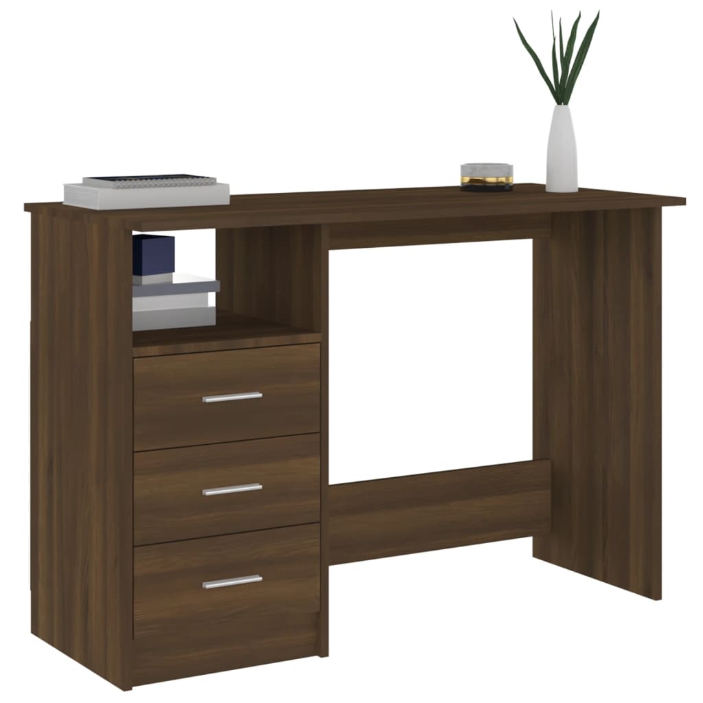 vidaXL Desk with Drawers Brown Oak 110x50x76 cm Engineered Wood