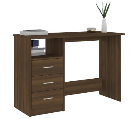 vidaXL Desk with Drawers Brown Oak 110x50x76 cm Engineered Wood