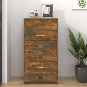 Komoda s 6 predali dimljeni hrast 50x34x96 cm konstruiran les