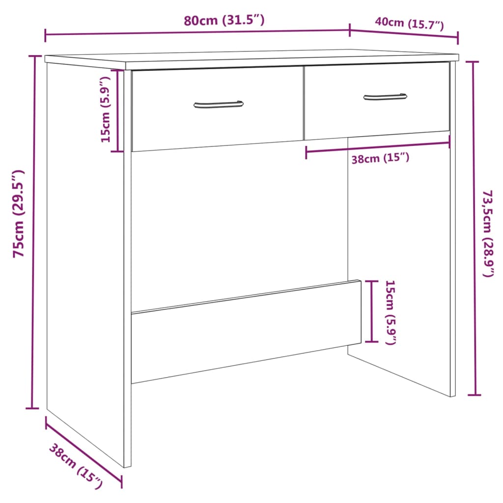 imagem de vidaXL Secretária 80x40x75 cm derivados de madeira cor cinzento sonoma8