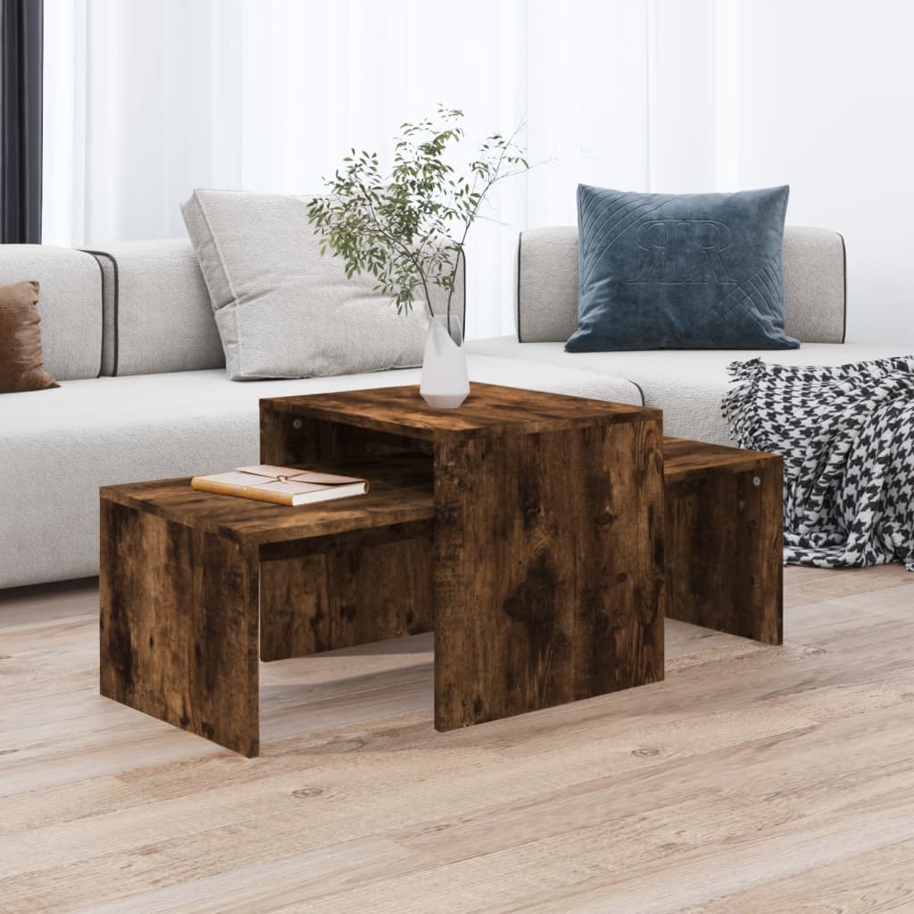 vidaXL Couchtisch-Set Räuchereiche 100x48x40 cm Holzwerkstoff