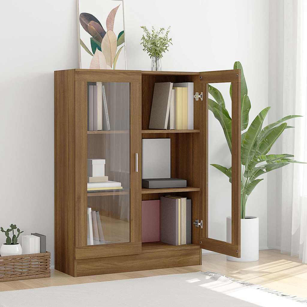 vidaXL Vitrinekast 82,5x30,5x115 cm bewerkt hout bruin eikenkleur afbeelding