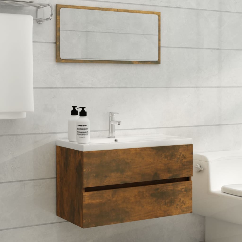 

vidaXL Wastafelkast 80x38,5x45 cm bewerkt hout gerookt eikenkleurig