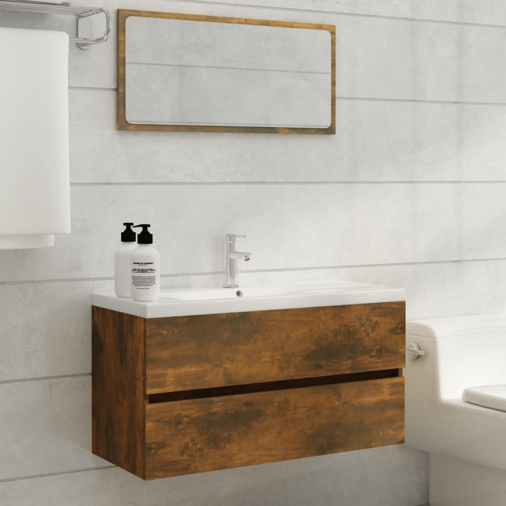

vidaXL Wastafelkast 90x38,5x45 cm bewerkt hout gerookt eikenkleurig