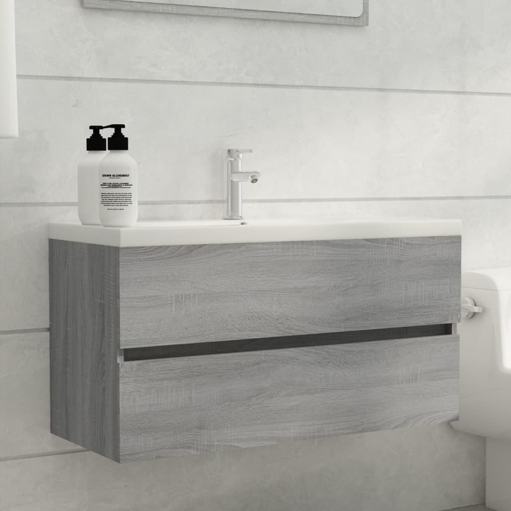 vidaXL badeværelsesskab 90x38,5x45 cm konstrueret træ grå sonoma-eg