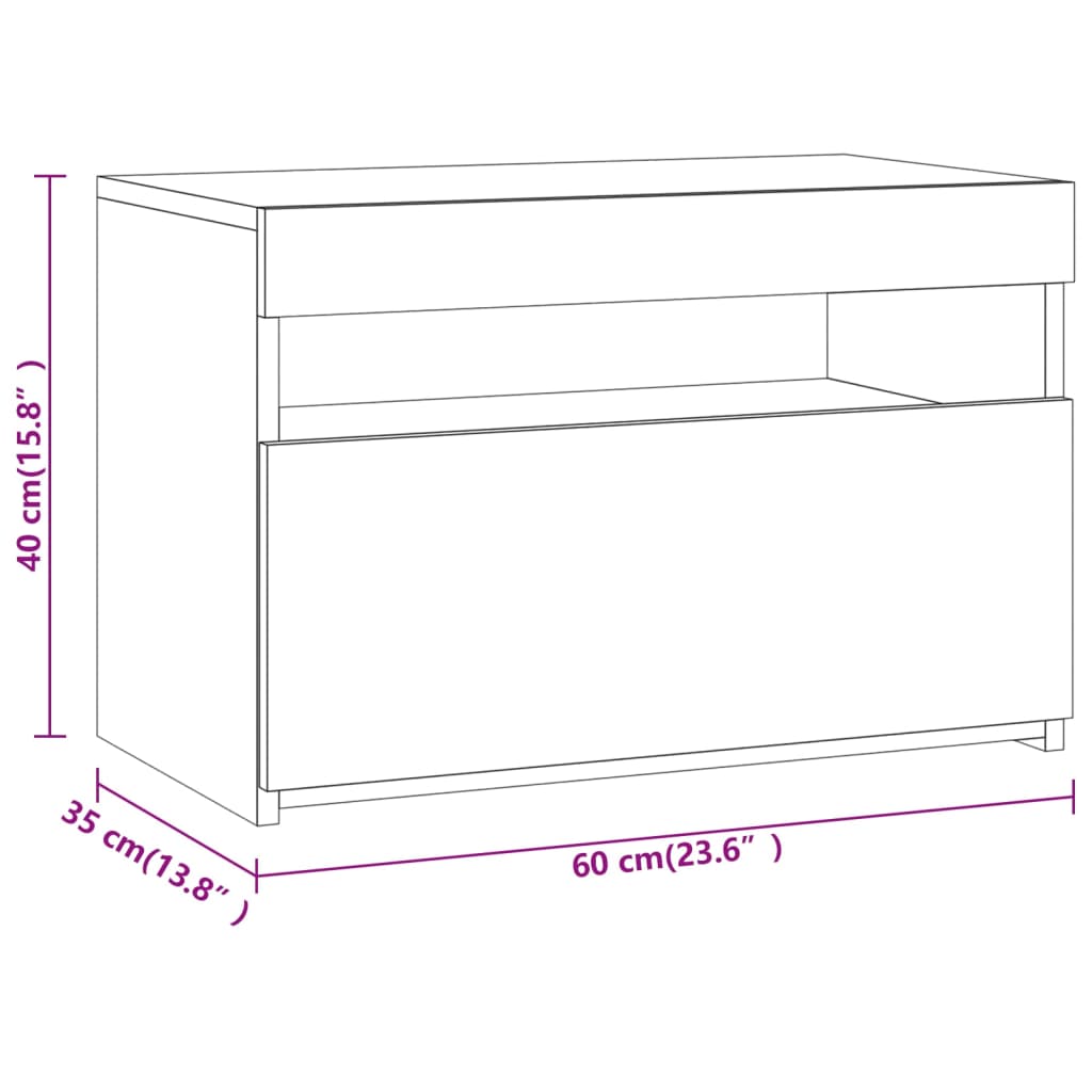 Comodă TV cu lumini LED, stejar fumuriu, 60x35x40 cm