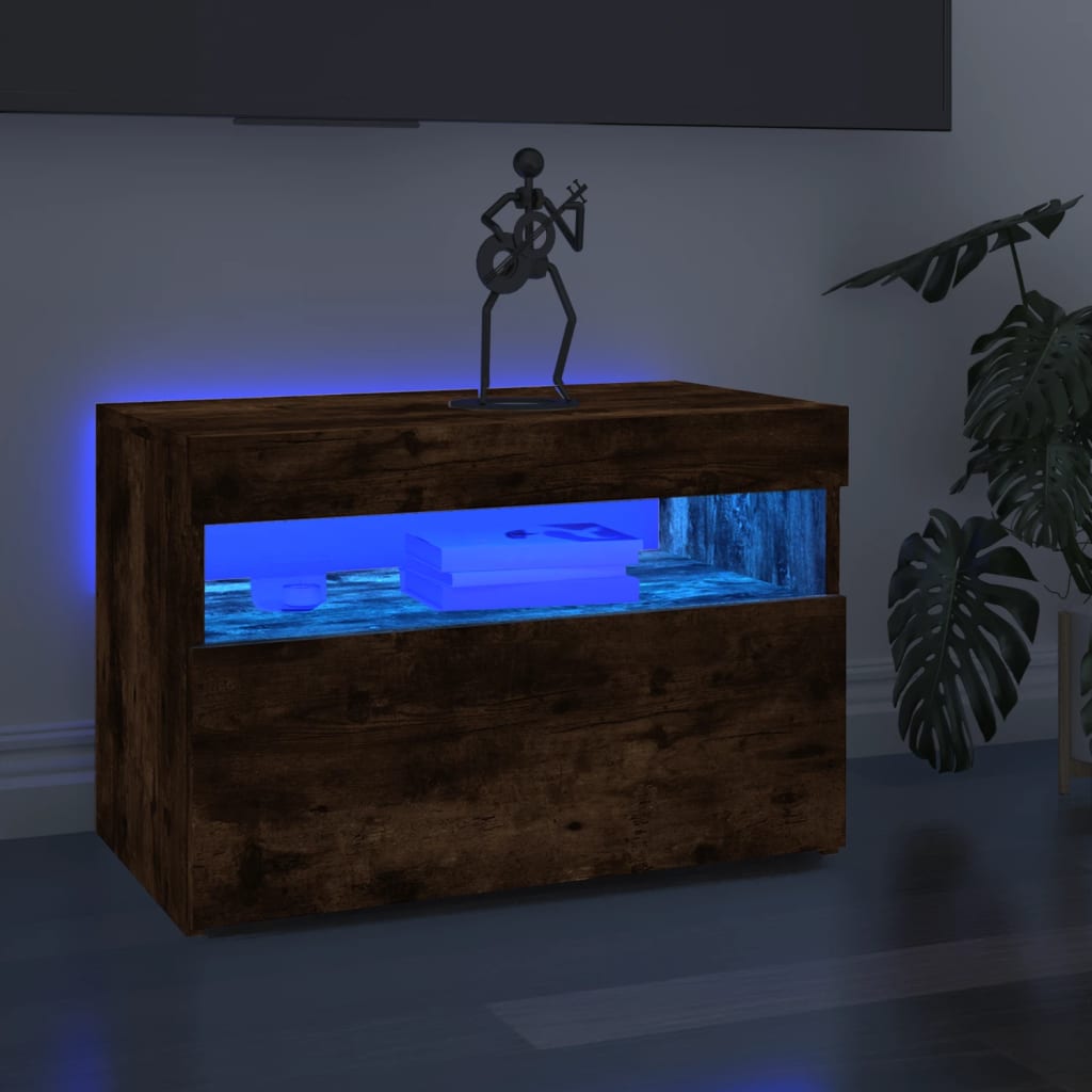 vidaXL Meuble TV avec lumières LED Chêne fumé 60x35x40 cm