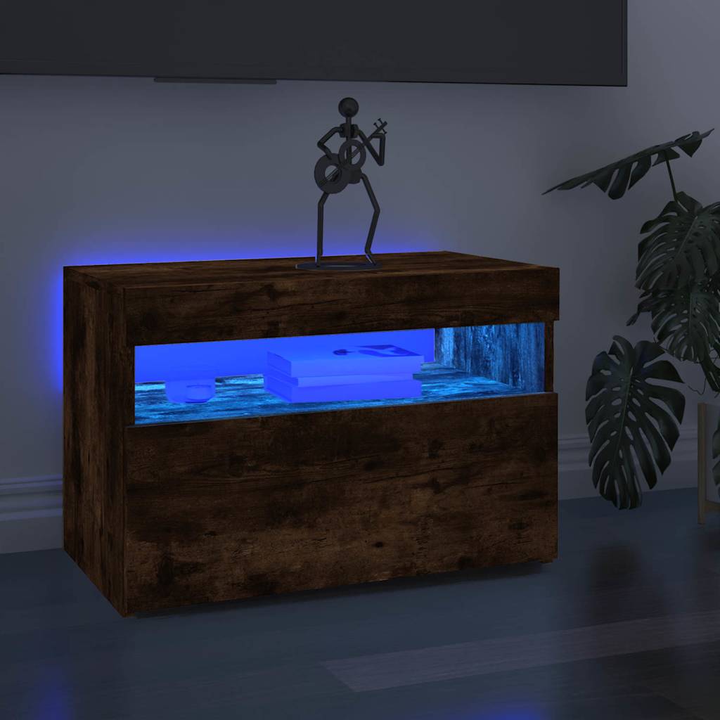 vidaXL Szafka pod TV z owietleniem LED, przydymiony db, 60x35x40 cm