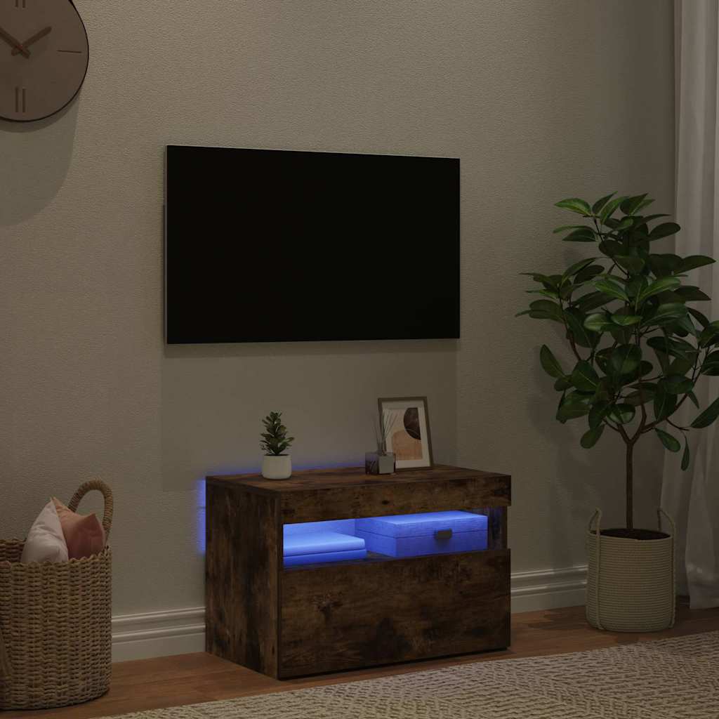 vidaXL Szafka pod TV z o�wietleniem LED, przydymiony d�b, 60x35x40 cm