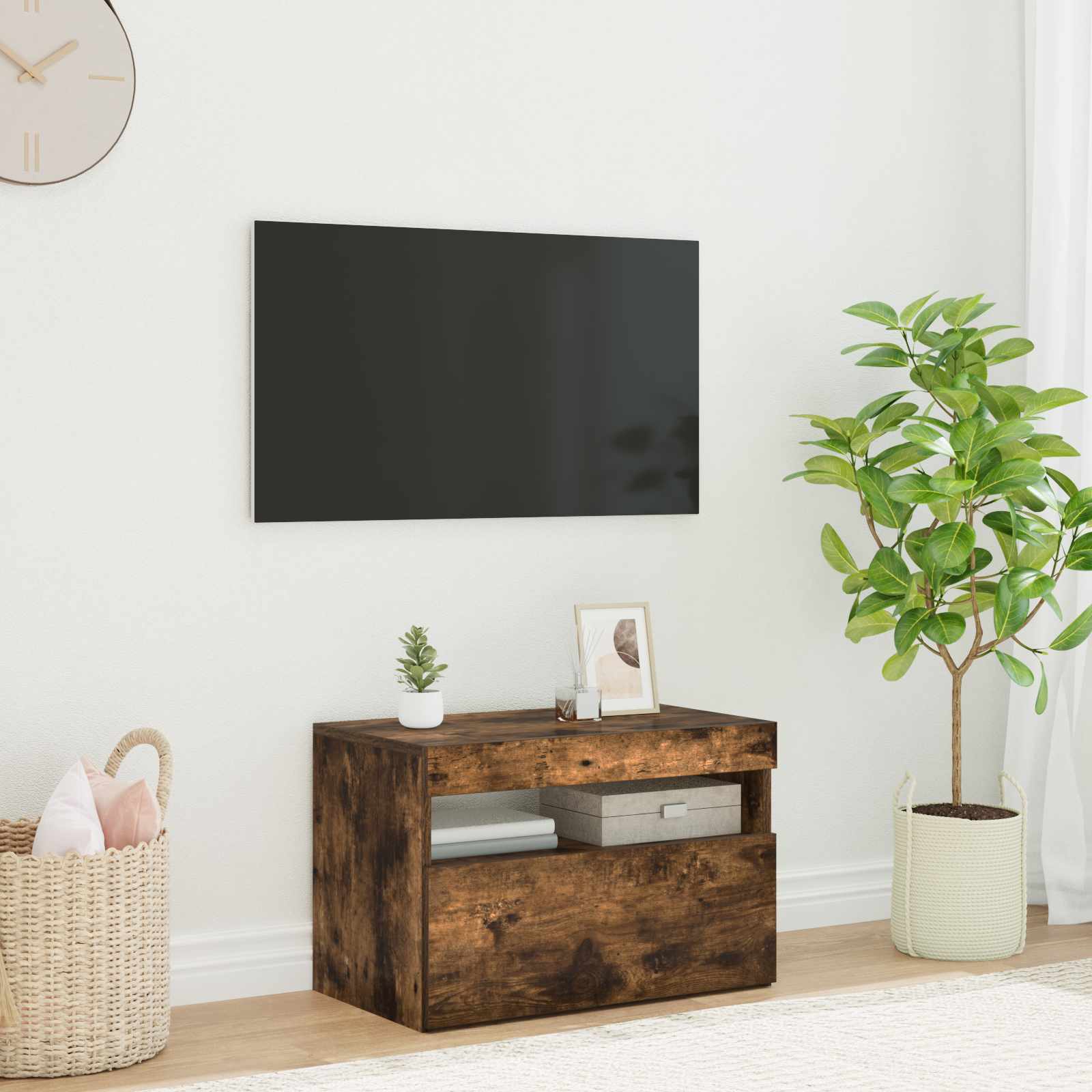 vidaXL Szafka pod TV z o�wietleniem LED, przydymiony d�b, 60x35x40 cm