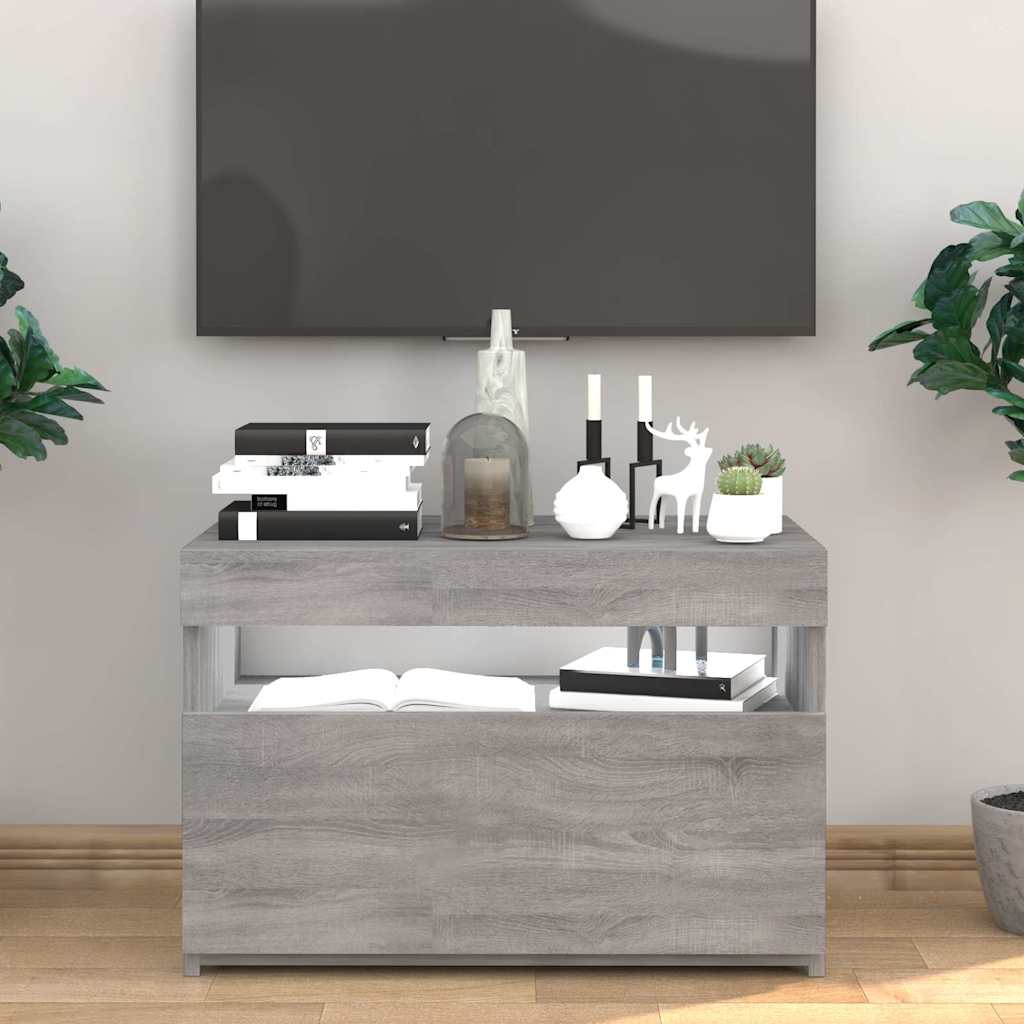 vidaXL Szafka pod TV z owietleniem LED, szary db sonoma, 60x35x40 cm