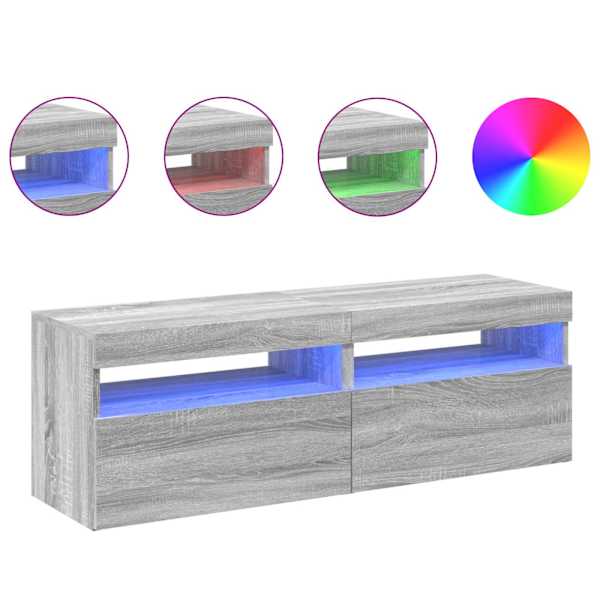 vidaXL telerialused LED-tuledega 2 tk, hall Sonoma tamm, 60x35x40 cm