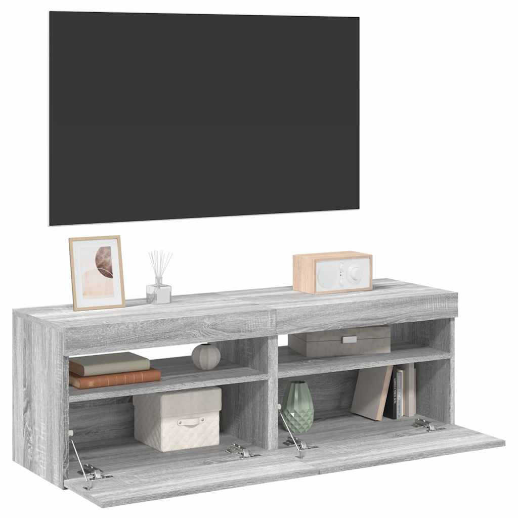 vidaXL TV-Schränke 2 Stk. mit LED-Leuchten Grau Sonoma 60x35x40 cm