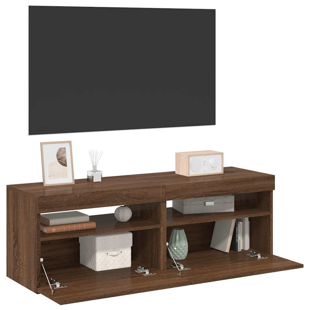 vidaXL Szafki pod TV z LED, 2 szt., brzowy db, 60x35x40 cm