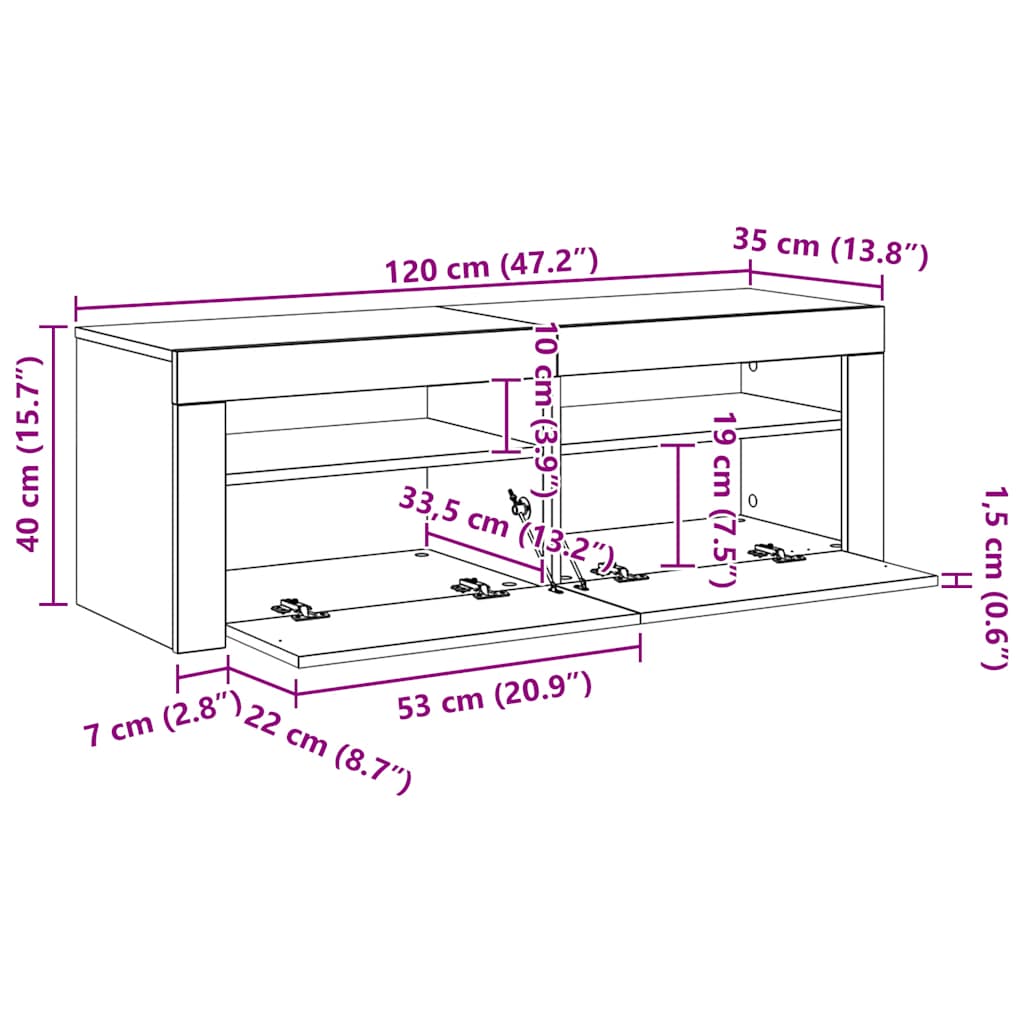 TV skříňka s LED osvětlením šedá sonoma 120 x 35 x 40 cm - obrázek 15