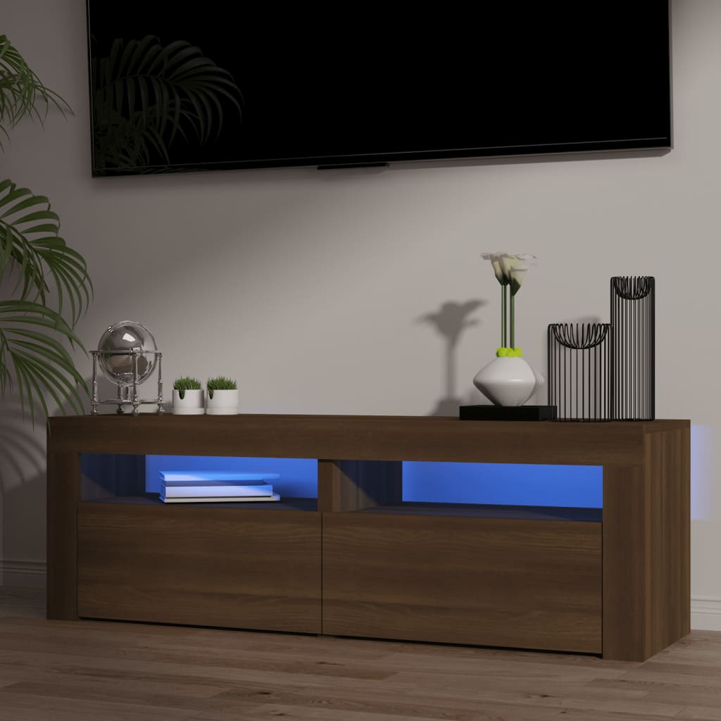 vidaXL Szafka pod TV z owietleniem LED, brzowy db, 120x35x40 cm