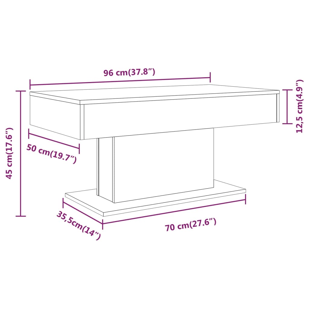 Klubska mizica siva sonoma 96x50x45 cm konstruiran les