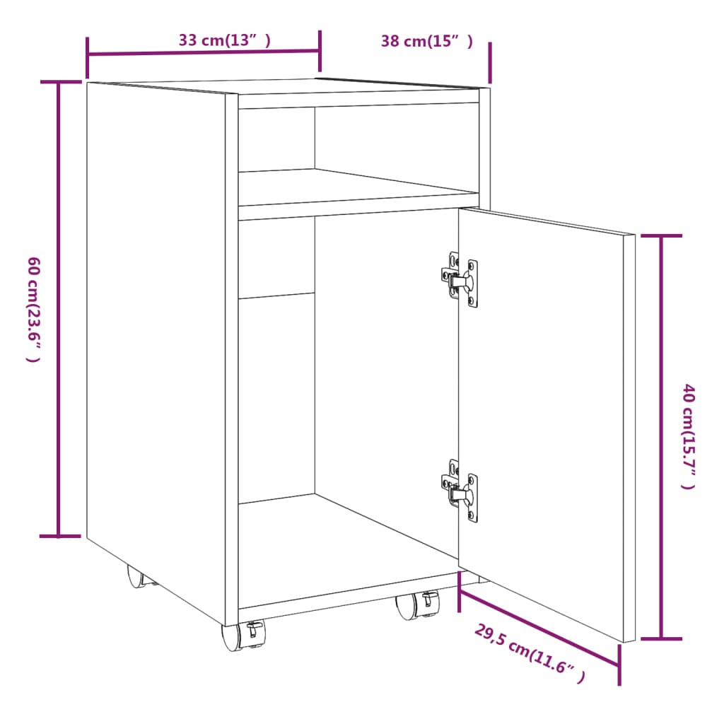 Dulap lateral cu roti stejar afumat vidaXL, 33x38x60 cm, lemn prelucrat 2 8720286955956 g en hd 6