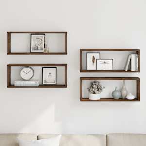 Stenske police kockaste 4 kosi dimljeni hrast 60x15x23 cm