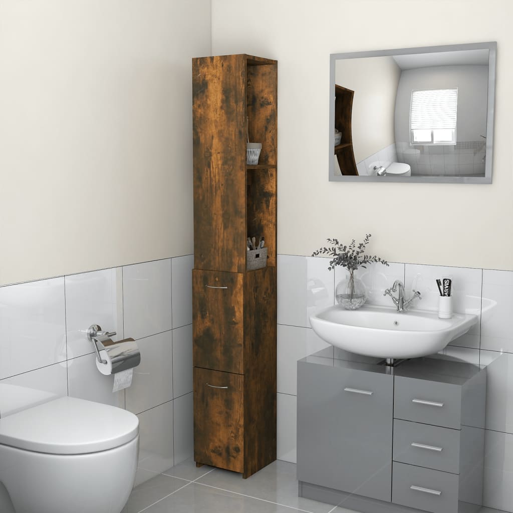 vidaXL Armoire de bain Chêne fumé 25x25x170 cm Bois d'ingénierie