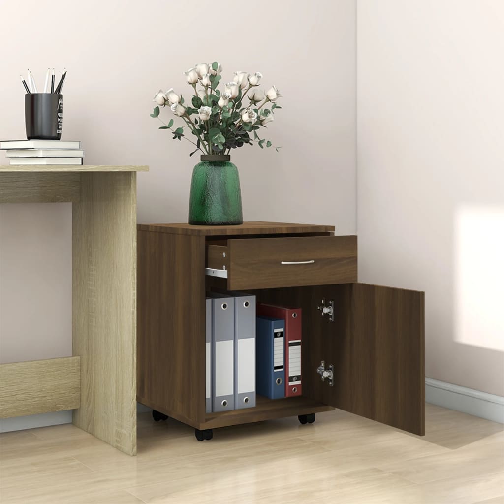 vidaXL Rolling Cabinet Brown Oak 45x38x54 cm Engineered Wood
