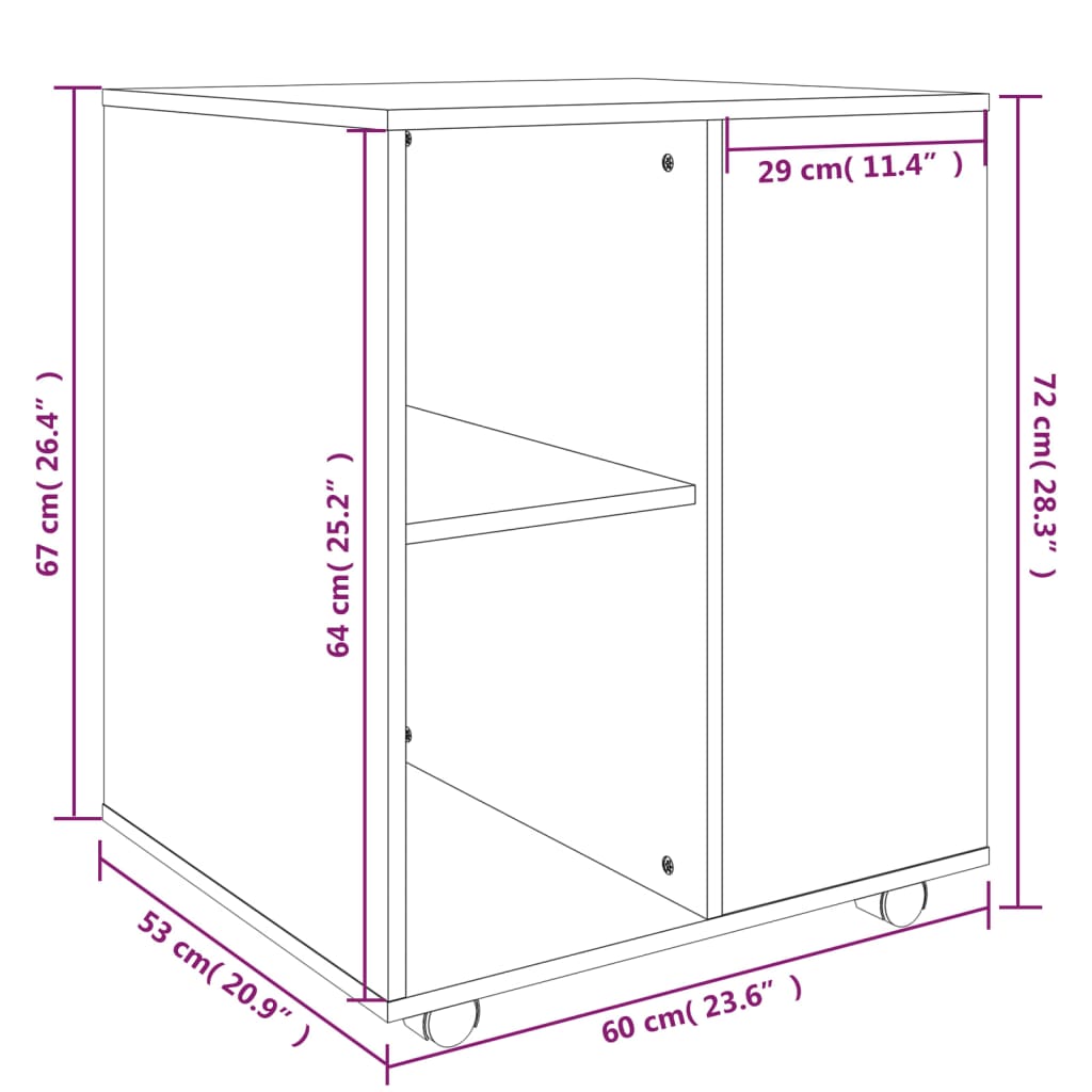 Omarica na kolesih rjav hrast 60x53x72 cm konstruiran les