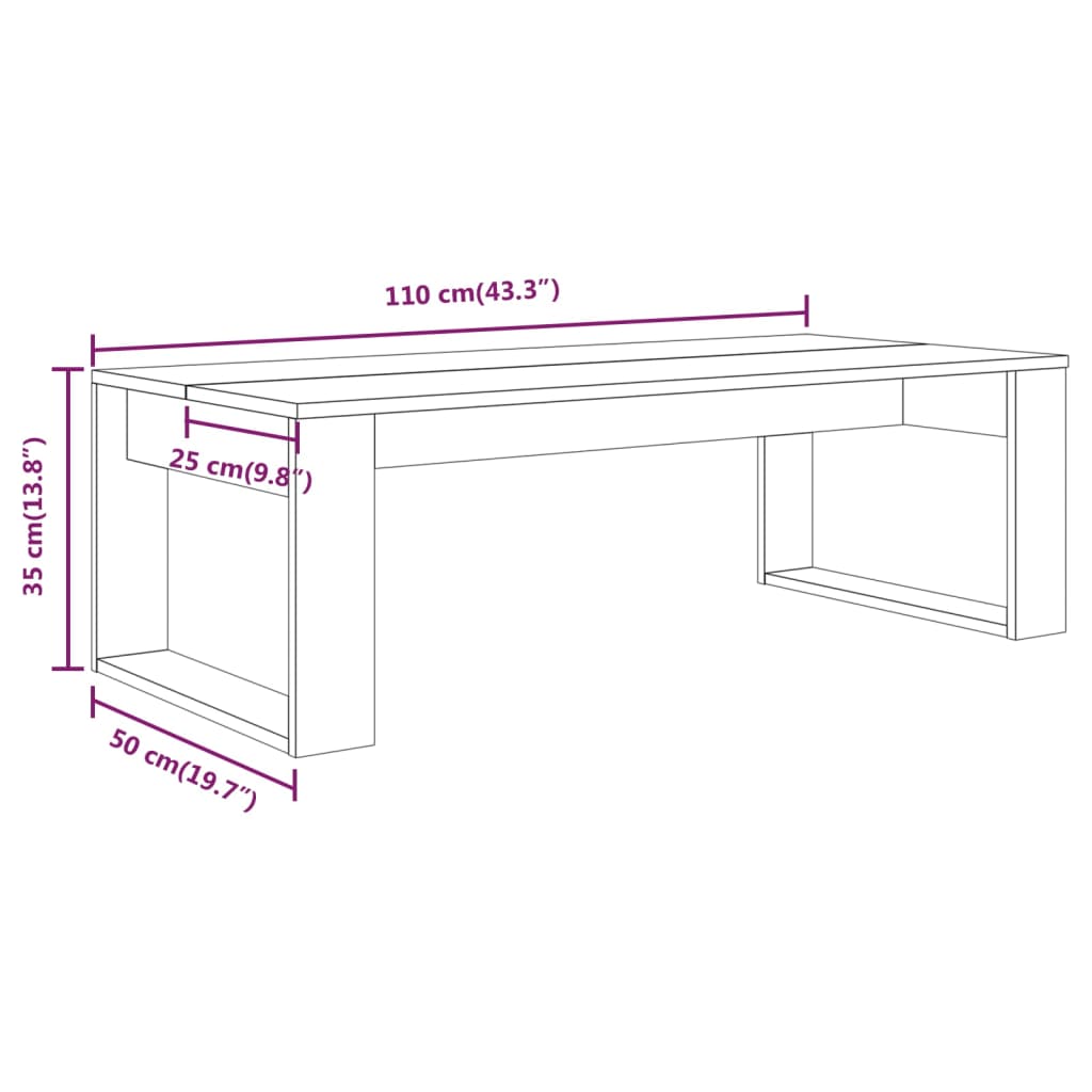 Tavolino da Salotto Nero Lucido 110x50x35 cm in Truciolato