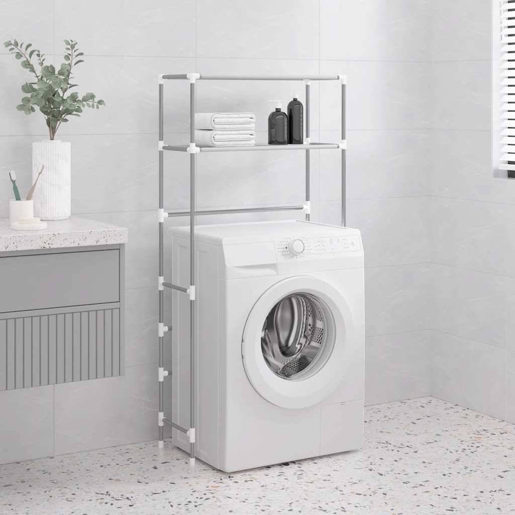 vidaXL Säilytyshylly pesukoneen ylle 2 tasoa harmaa 69x28x143 cm rauta