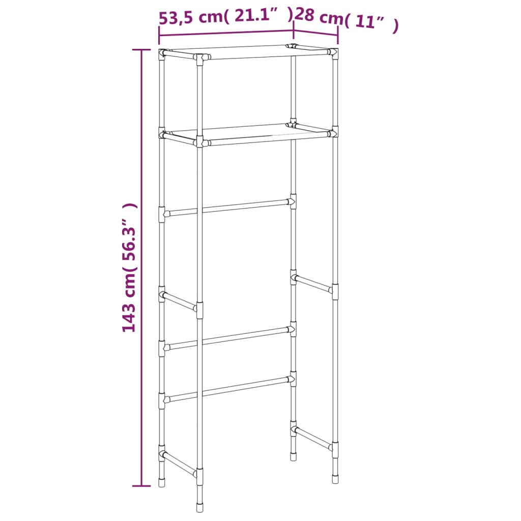 2 szintes szürke vas WC feletti tárolóállvány 53,5x28x143 cm 