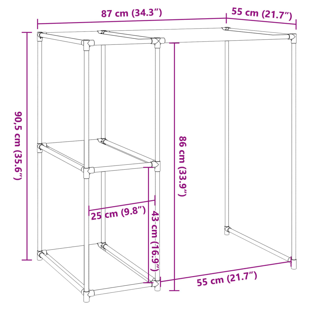 2 szintes fekete mosógép feletti tárolóállvány 87x55x90,5 cm 