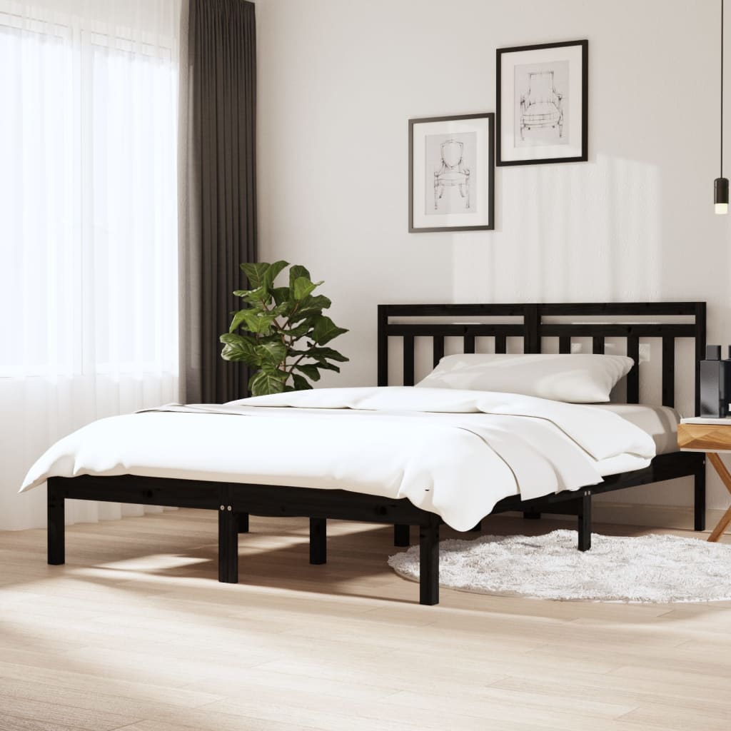 vidaXL Cadru de pat Small Double 4FT, negru, 120×190 cm, lemn masiv 120x190