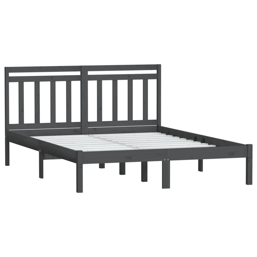 vidaXL Bedframe massief hout grijs 135x190 cm 4FT6 Double