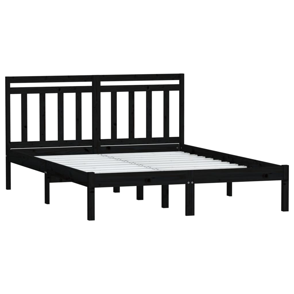 Cadru pat, negru, 140x190 cm, lemn masiv de pin