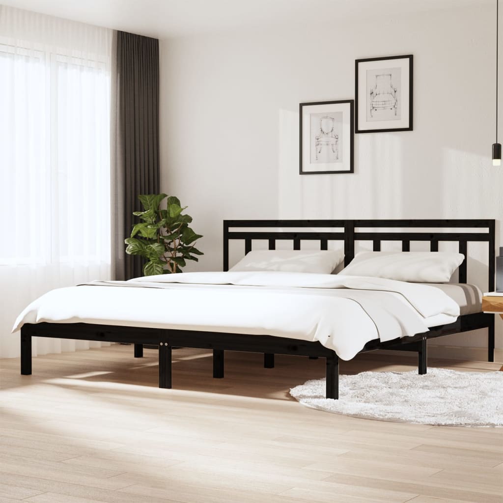 Cadru de pat Super King 6FT, negru, 180x200 cm, lemn masiv