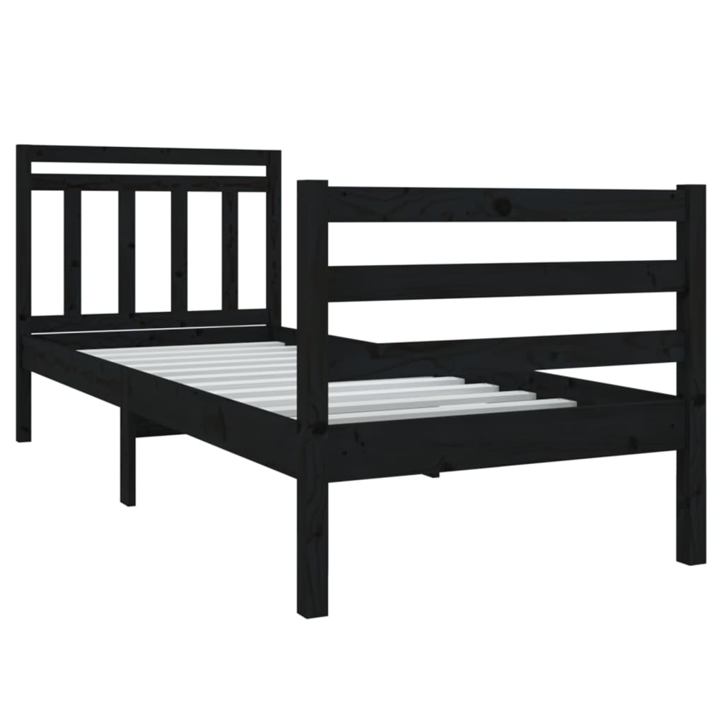 

vidaXL Bedframe massief hout zwart 75x190 cm 2FT6 Small Single