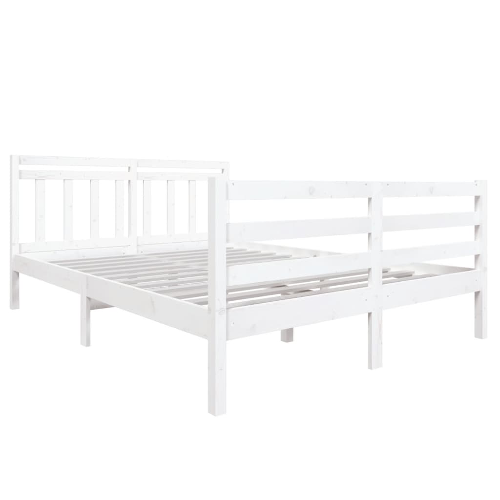 vidaXL Estrutura de cama casal 135x190 cm madeira maciça branco