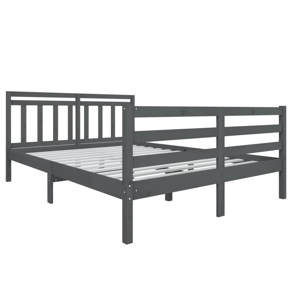 vidaXL Estructura de cama doble madera maciza gris 135x190 cm