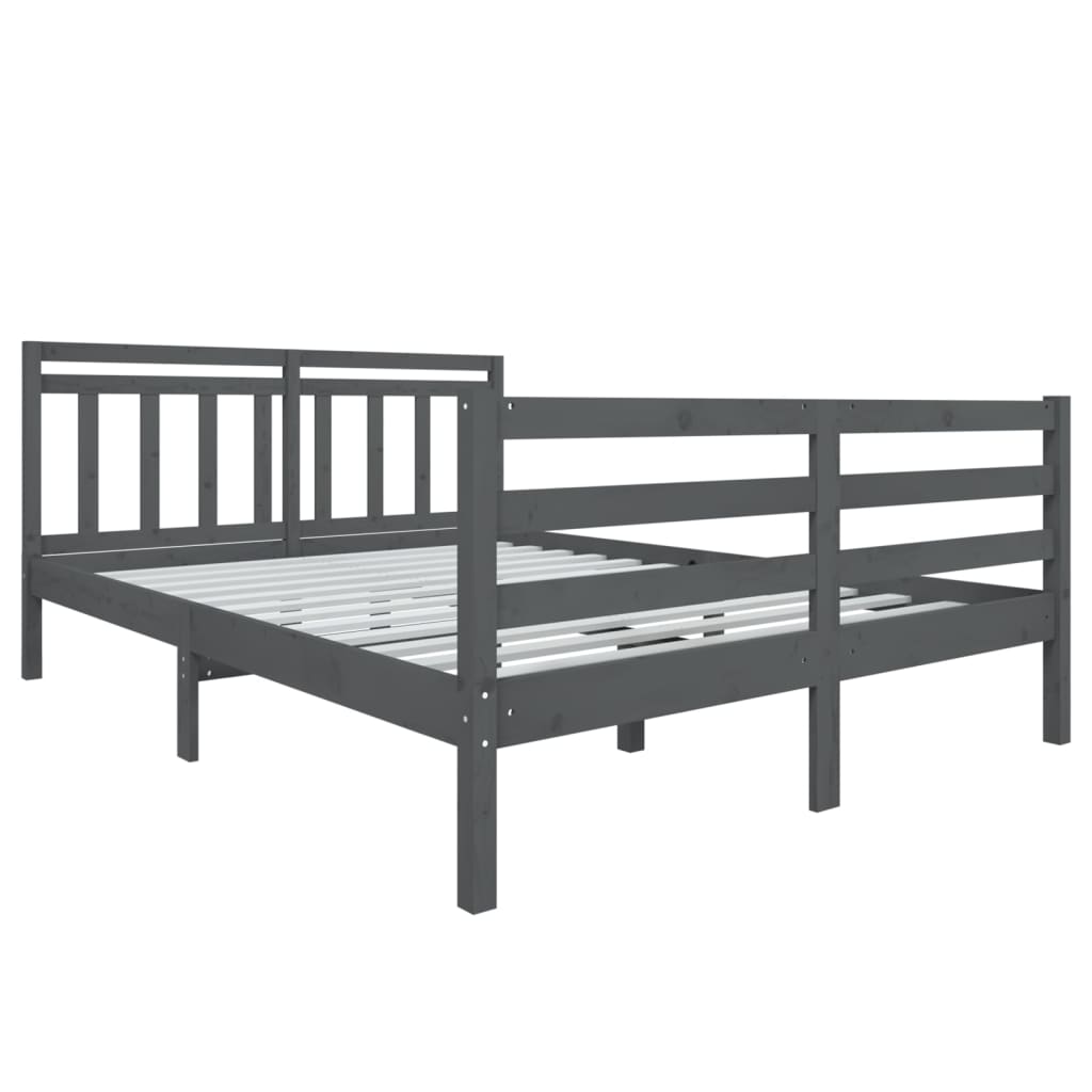 

vidaXL Bedframe massief hout grijs 135x190 cm 4FT6 Double
