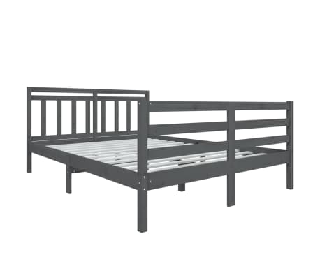 vidaXL Rama łóżka, szara, 135x190 cm, lite drewno
