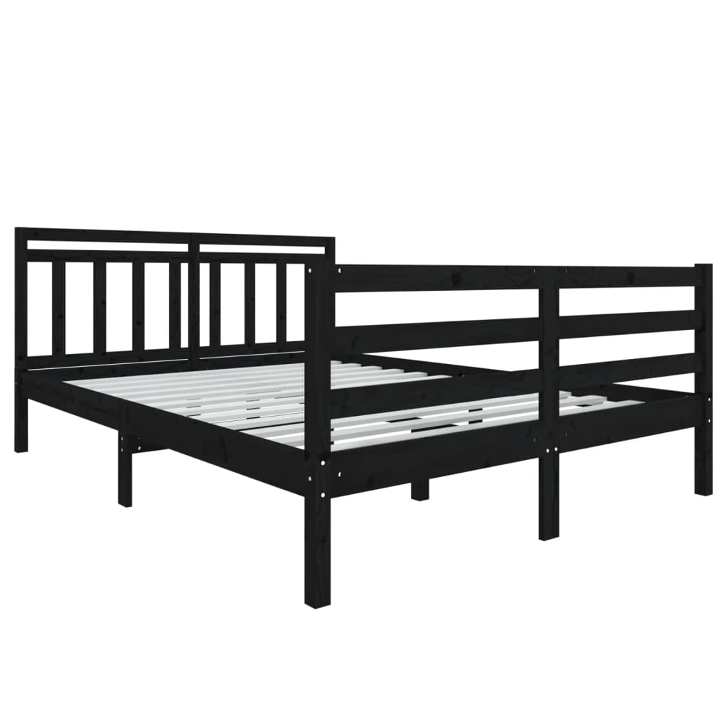 vidaXL Cadre de lit Noir Bois massif 135x190 cm Double