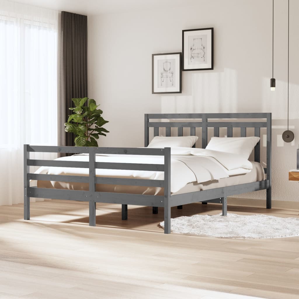 vidaXL Cadru pat 5FT King Size, gri, 150x200 cm, lemn masiv