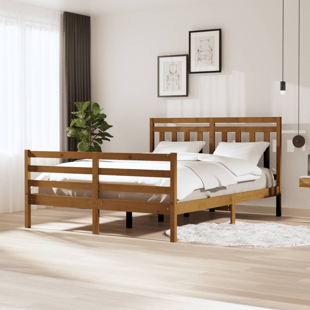 Rám postele medově hnědý masivní dřevo 150x200 cm King Size
