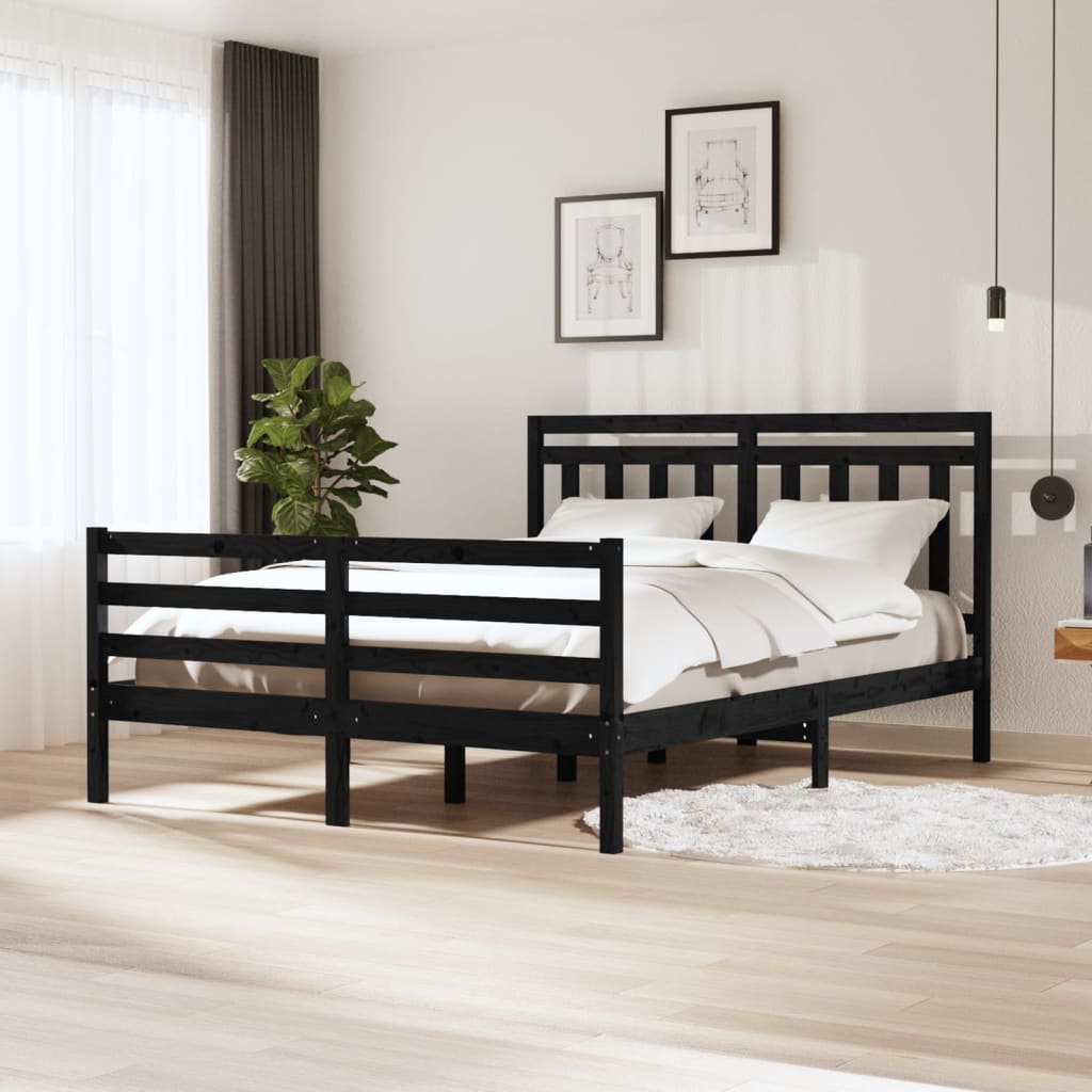 vidaXL Cadru pat 5FT King Size, negru, 150x200 cm, lemn masiv