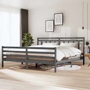 Rám postele šedý masivní dřevo 200 x 200 cm - obrázek 1