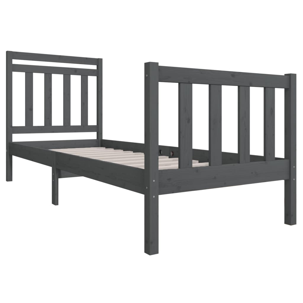 vidaXL Bed Frame Grey 75x190 cm Small Single Solid Wood