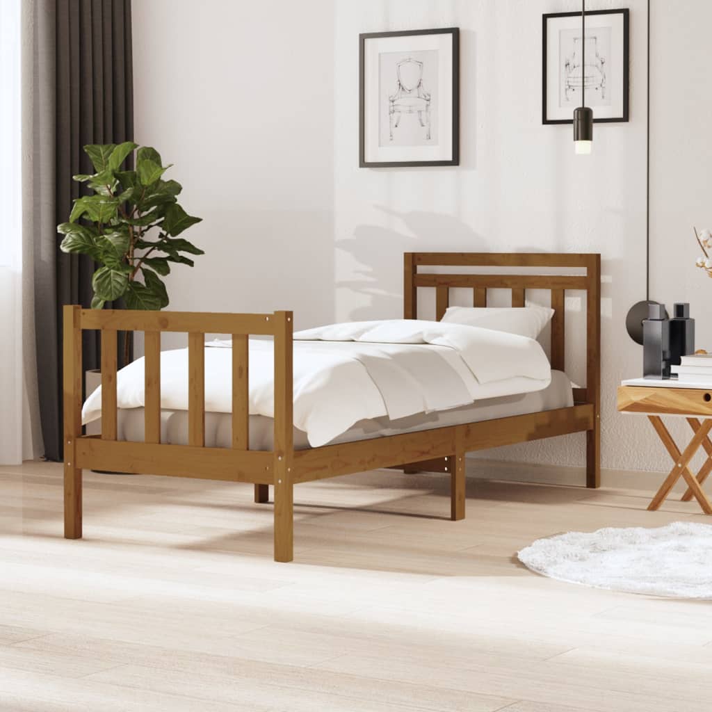 Rám postele medově hnědý masivní dřevo 75 x 190 cm Small Single