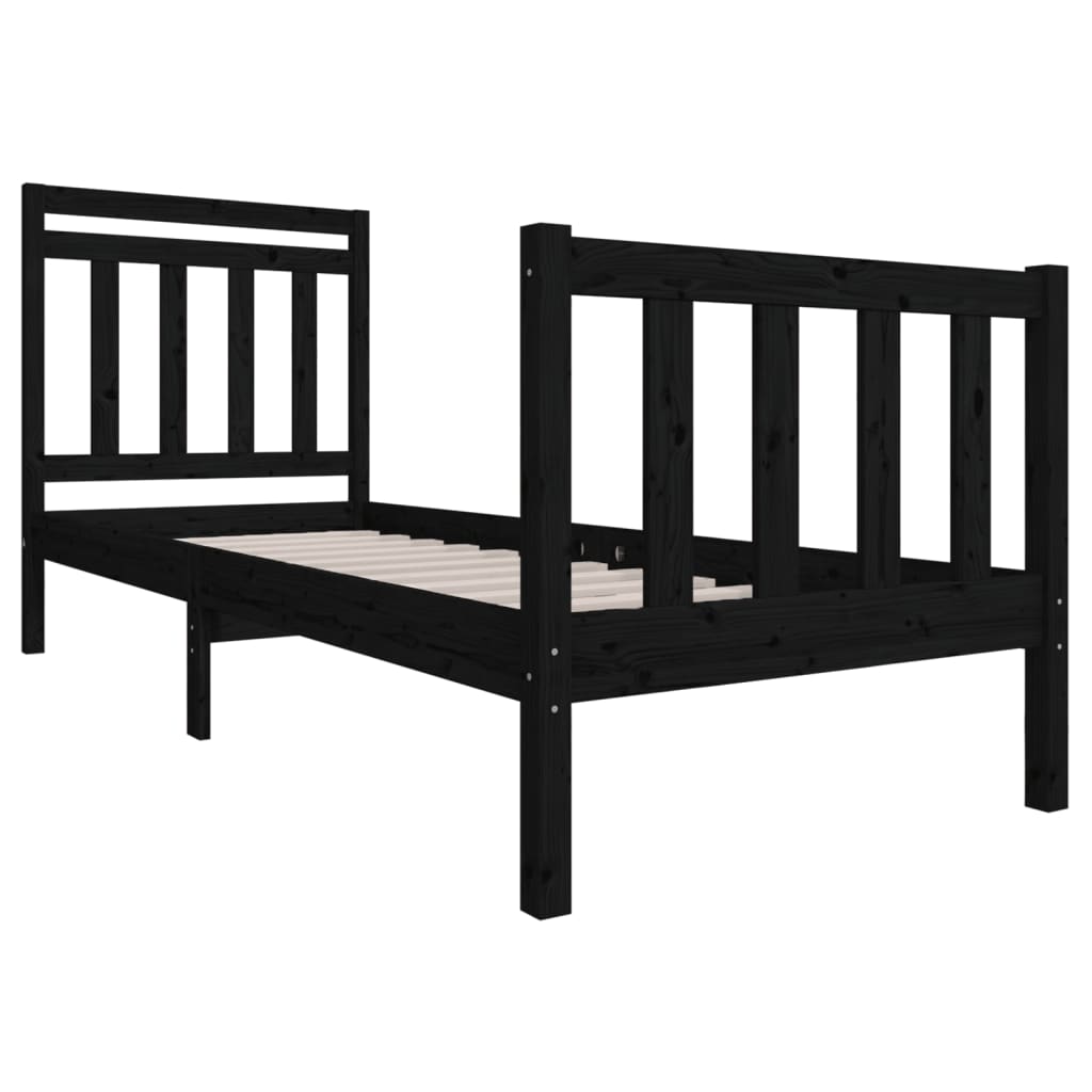 Cadru de pat Small Single 2FT6, negru, 75x190 cm lemn masiv