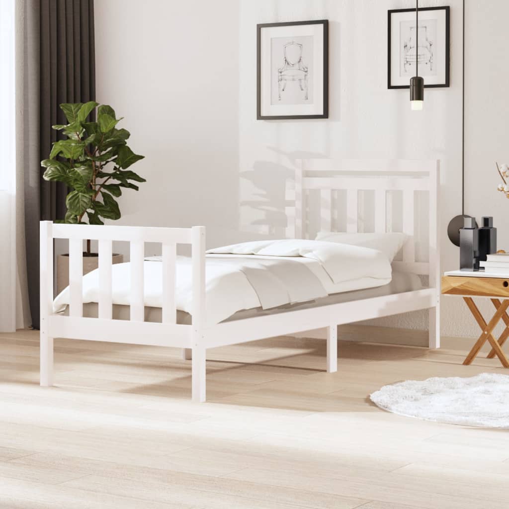 Cadru de pat pentru o persoană 3FT6, alb, 90x190 cm, lemn masiv