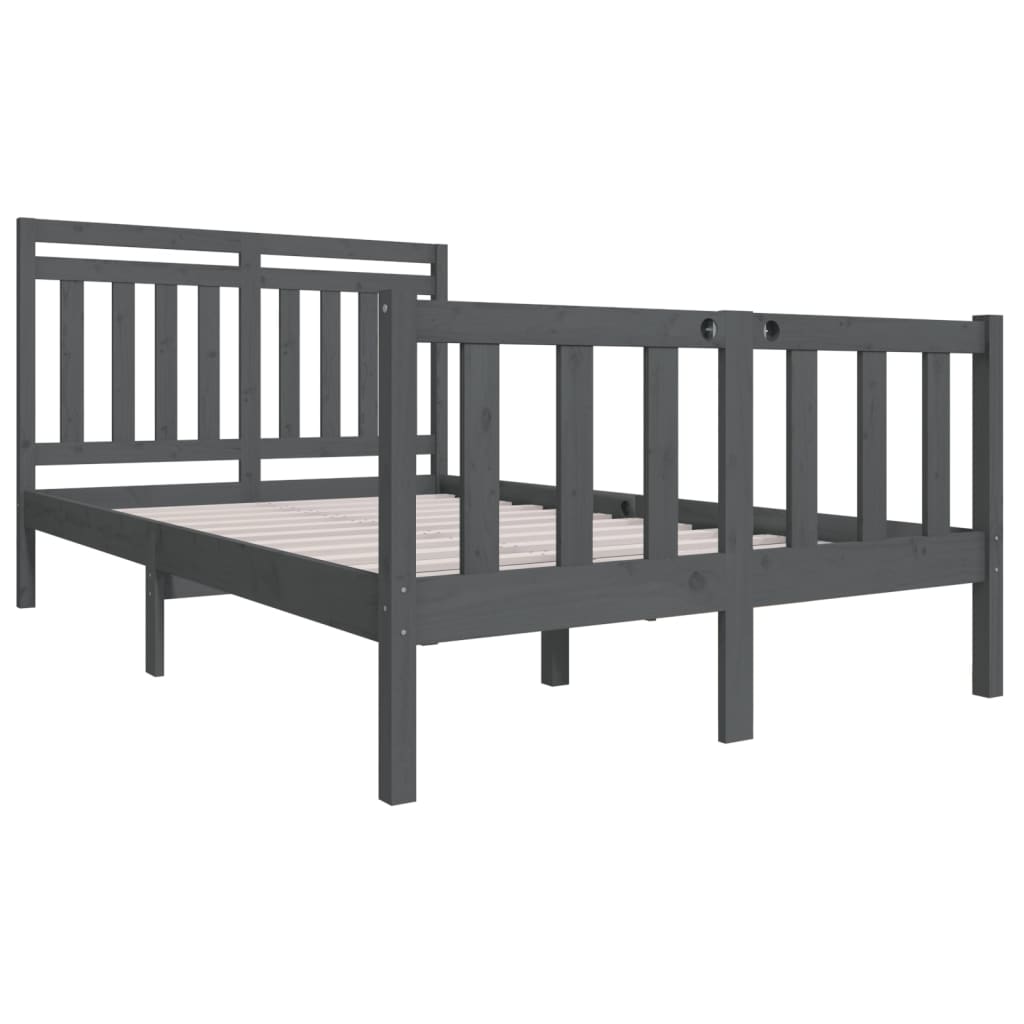 

vidaXL Bedframe massief hout grijs 135x190 cm 4FT6 Double