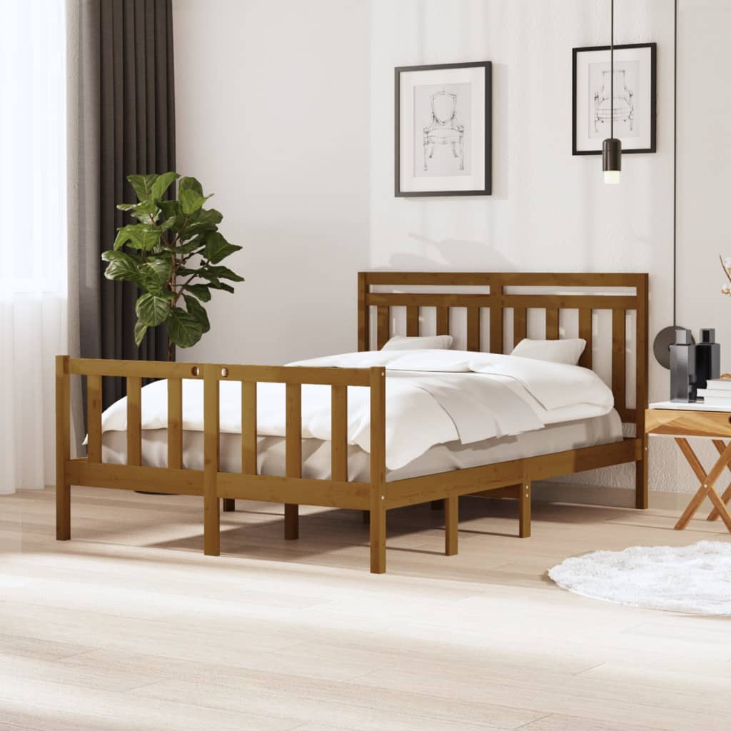 Rám postele medově hnědý masivní dřevo 135 x 190 cm Double